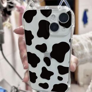 简约奶牛斑点适用小米1415/17Promax手机壳civi3小蛮腰猫耳朵红米K80至尊版K70E软note15Pro+141312Turbo学生