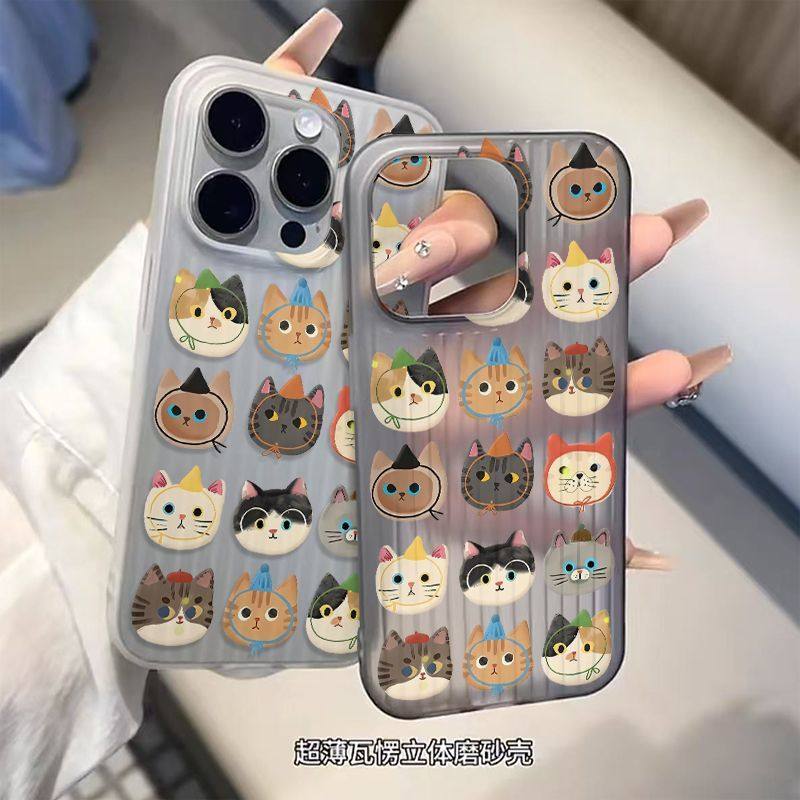 韩系猫咪头像适用OPPOReno1514手机壳立体瓦楞条纹FindX9Pro/X8S+大孔FindX6/X7Ultra超薄磨砂PC硬壳保护套