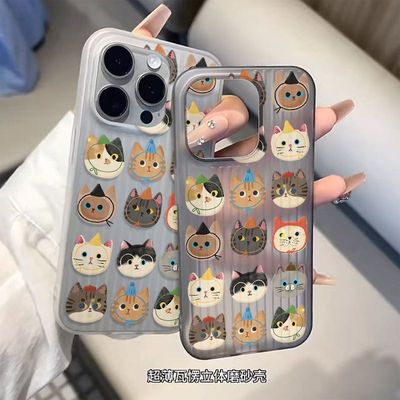 韩系猫咪头像适用一加ACE6/5至尊版手机壳立体瓦楞条纹OnePlus15/13T/12大孔ACE3/2Pro超薄磨砂PC硬壳保护套
