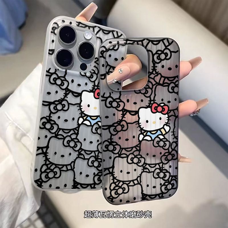 满屏Kitty头像适用一加ACE6/5至尊版手机壳立体瓦楞条纹OnePlus15/13T/12大孔ACE3/2Pro超薄磨砂PC硬壳保护套