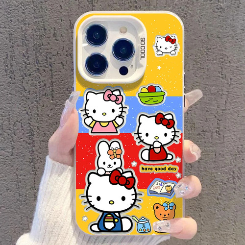 拼接三色凯蒂猫适用OPPOReno16手机壳K15Pro+K12sK13Turbo彩银磨砂FindX9X8S+A6sPro学生A2A3xA5活力版A96A97