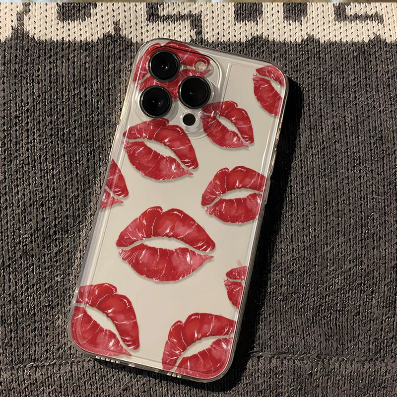 满屏红色唇印适用OPPOReno151413手机壳透明K12K13Turbo软FindX9Pro/X8S+x7Ultra学生A3A5活力版a58a93a96a97