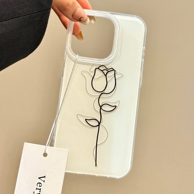 线条玫瑰花朵适用OPPOReno1514手机壳K12K13Turbo白底FindX9Pro/X8S+/x7Ultra少女A6A5活力版A53A72A58A96A97