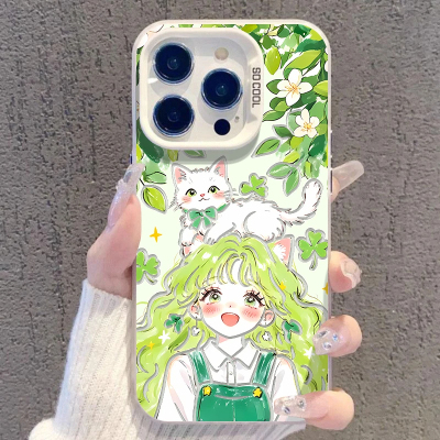 猫咪春日少女适用iPhone17Air/16Promax手机壳彩银磨砂苹果1213mini/1415Plus学生XRXS高级感SE3代6s/78Plus