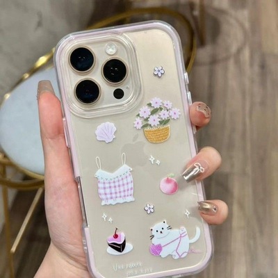 粉色背心玩耍猫咪适用一加ACE5至尊版手机壳OnePlus13T/12透明二合一ACE5竞速版可放卡片少女生1+ACE2V/3Pro