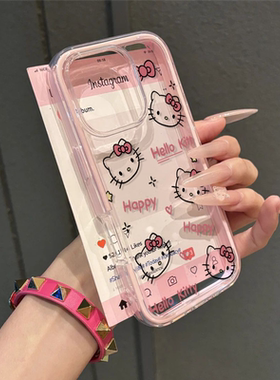 卡通粉色kitty猫适用vivoy300iy78+y73sy37y36my30Y17s手机壳x200S透明可放卡片少女生S30ProminiS19S18S17t