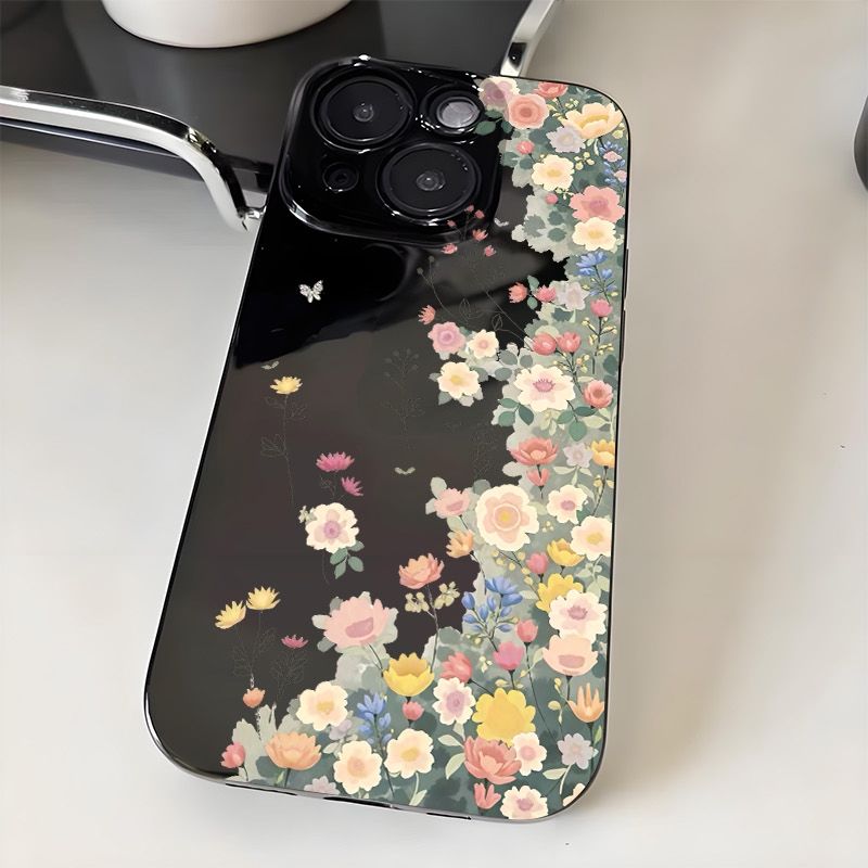 ins风夏日繁花适用iQOOZ10Turbo+Z9Z8Z7Z6手机壳黑色iQOONeo109SPro+87竞速版65SE爱酷iQOO131211S学生U1xU5e