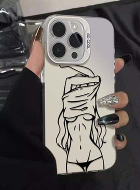 线条欧美女孩适用vivoX300X200SX100手机壳彩银哑光S30Prominis19s18s17男女生Y500Proy300Ty200y100iy78+y37