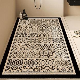 浴室丝圈地垫复古黑白花砖镂空地垫家用卫生间淋浴房防滑耐磨地垫