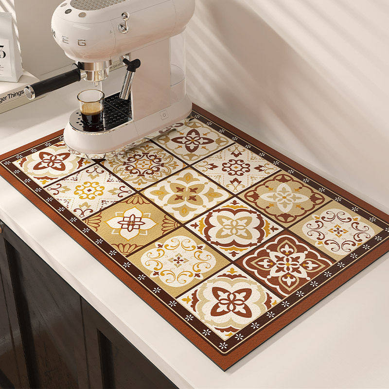 跨境复古咖啡机垫厨房台面沥水垫洗碗洗手台硅藻泥吸水茶几杯垫,居家布艺,餐垫,淘宝优惠券,粉丝福利购,淘宝优惠卷