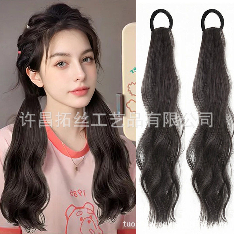 假发女双马尾自然仿真发假发片长马尾弹力圈可扎低元气少女双马尾图片