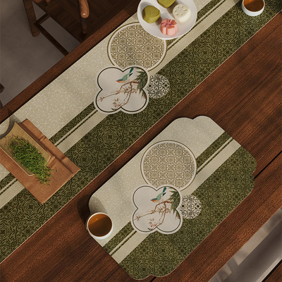 新中式茶席茶台吸水禅意桌旗茶巾茶盘矽藻泥垫子免洗长条覆古桌布