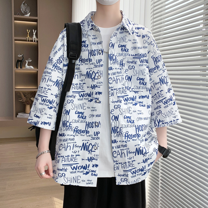 青少年潮流短袖衬衫男孩冰丝凉感