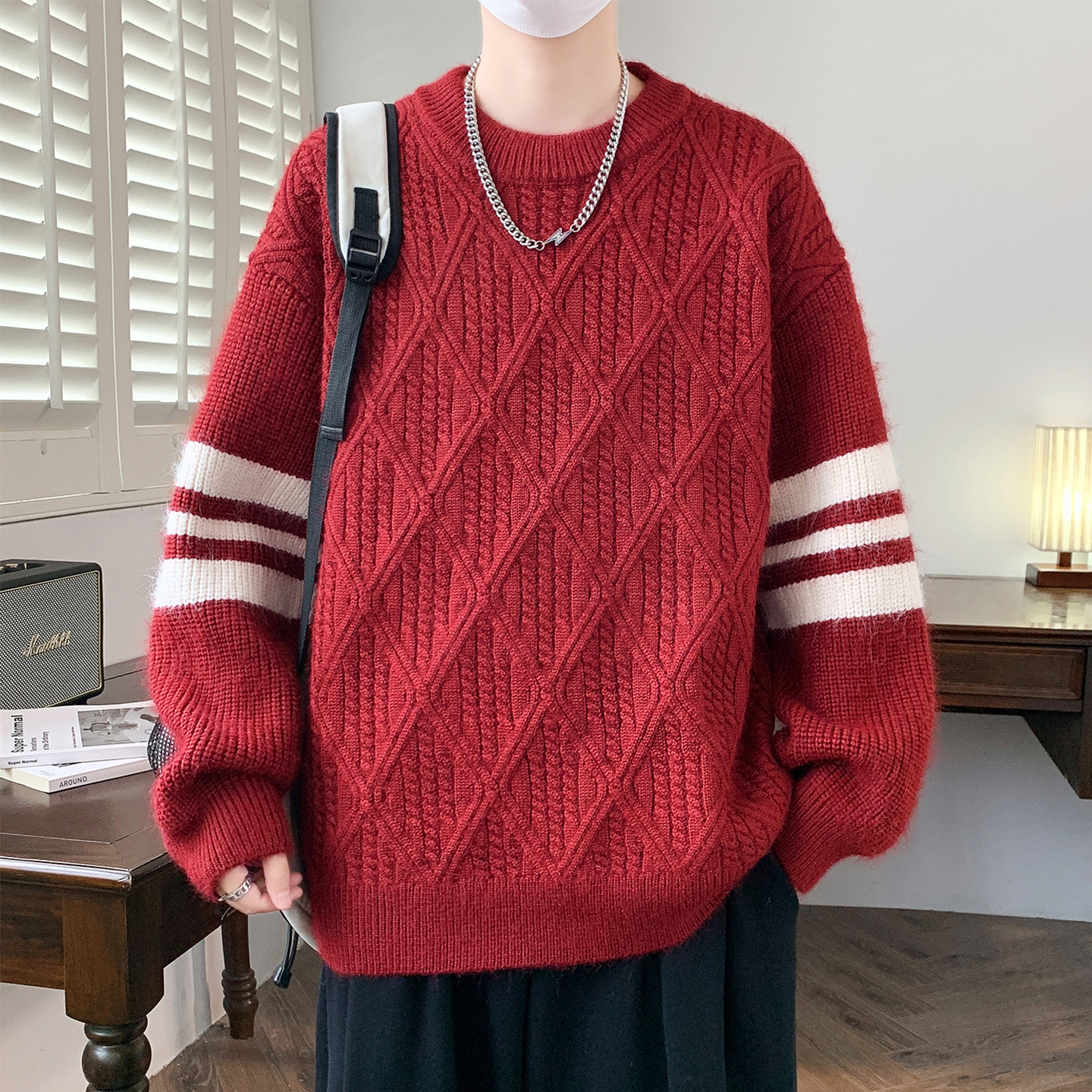 本命年红色加厚毛衣男款秋冬季