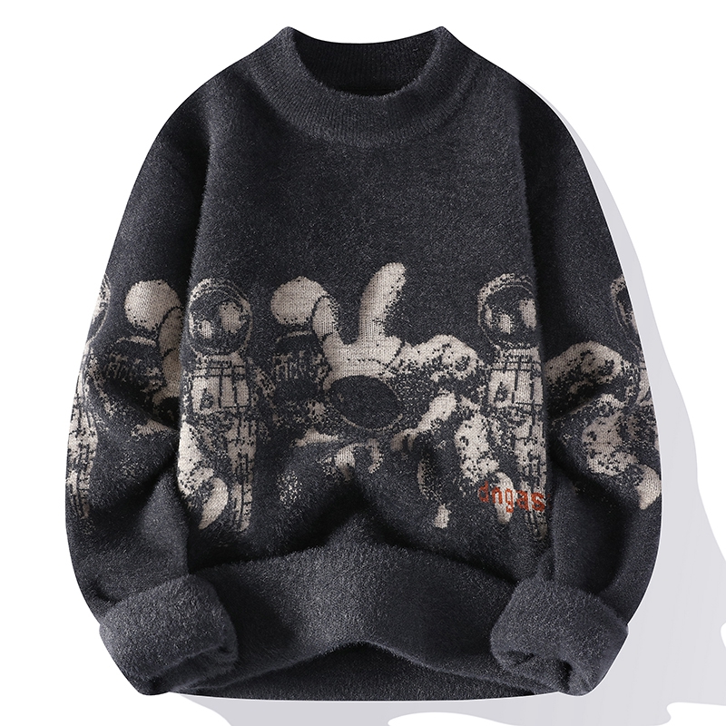 圆领男士秋冬季质感水貂绒线衣