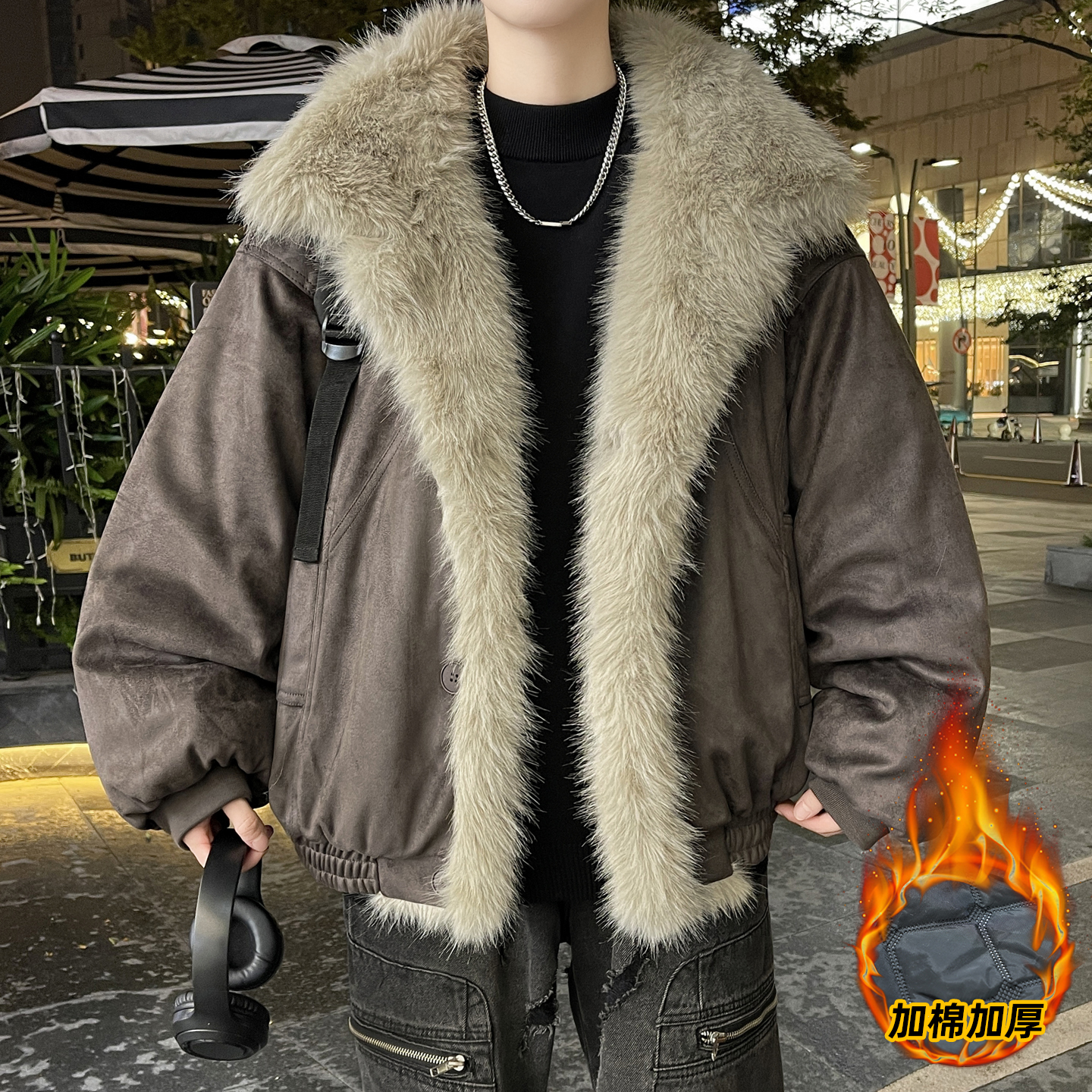 高级感座山雕美式爆款毛领棉衣