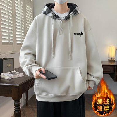 青少年加绒加厚连帽卫衣