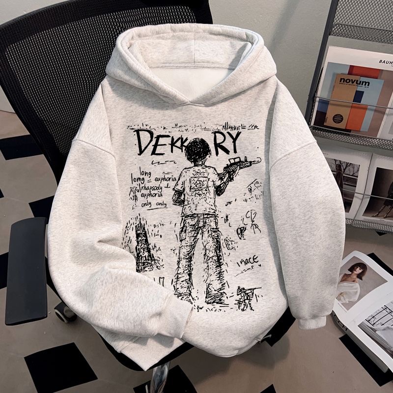 街头风涂鸦人物印花连帽卫衣男女