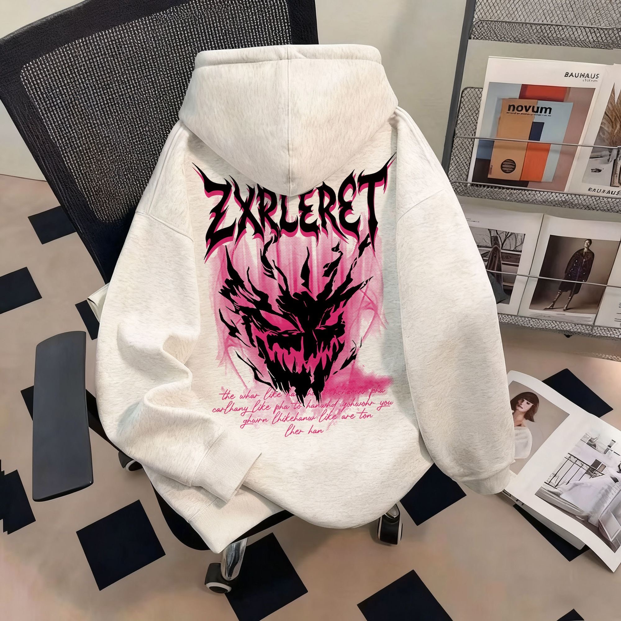 学院风恶魔印花连帽卫衣男女秋冬