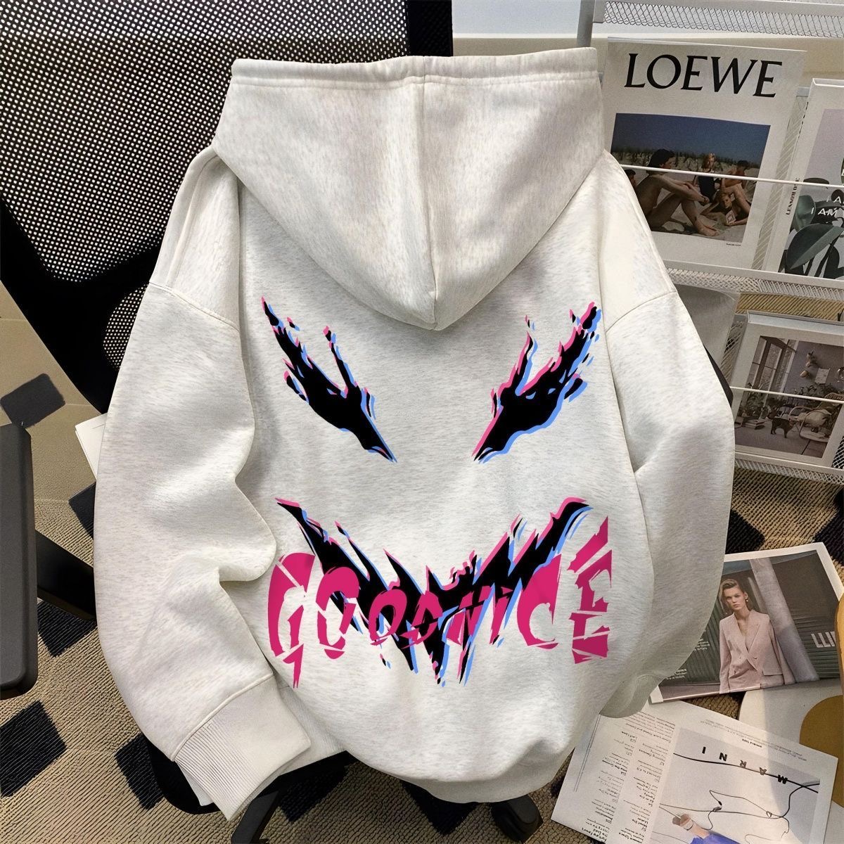 潮牌恶魔笑脸印花连帽卫衣男女秋