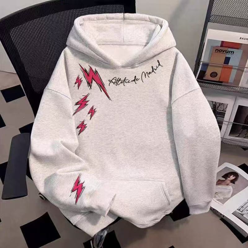 hiphop潮牌闪电印花连帽卫衣男女