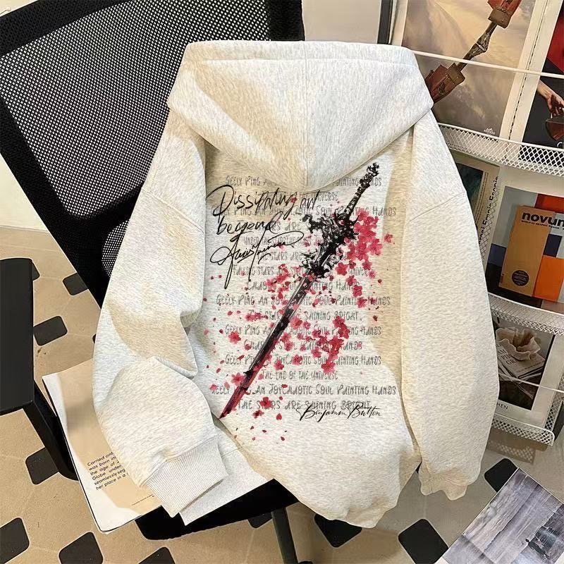 樱花剑印花连帽卫衣学生男女秋冬