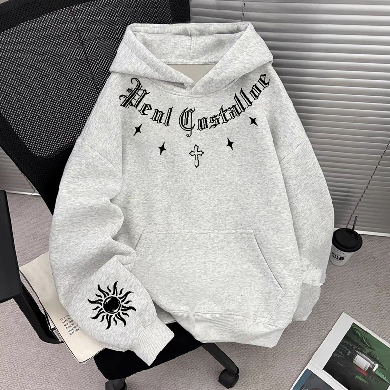 青少年个性围脖十字架印花卫衣秋