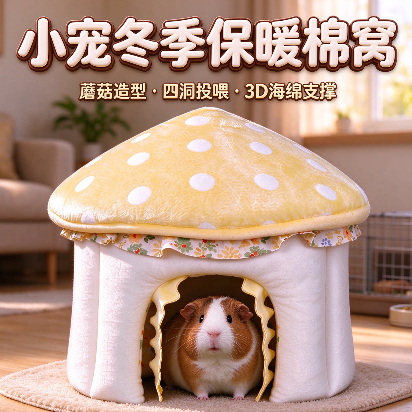兔子睡觉小窝豚鼠仓鼠秋冬季加厚棉窝荷兰猪睡窝无底躲避屋可拆洗