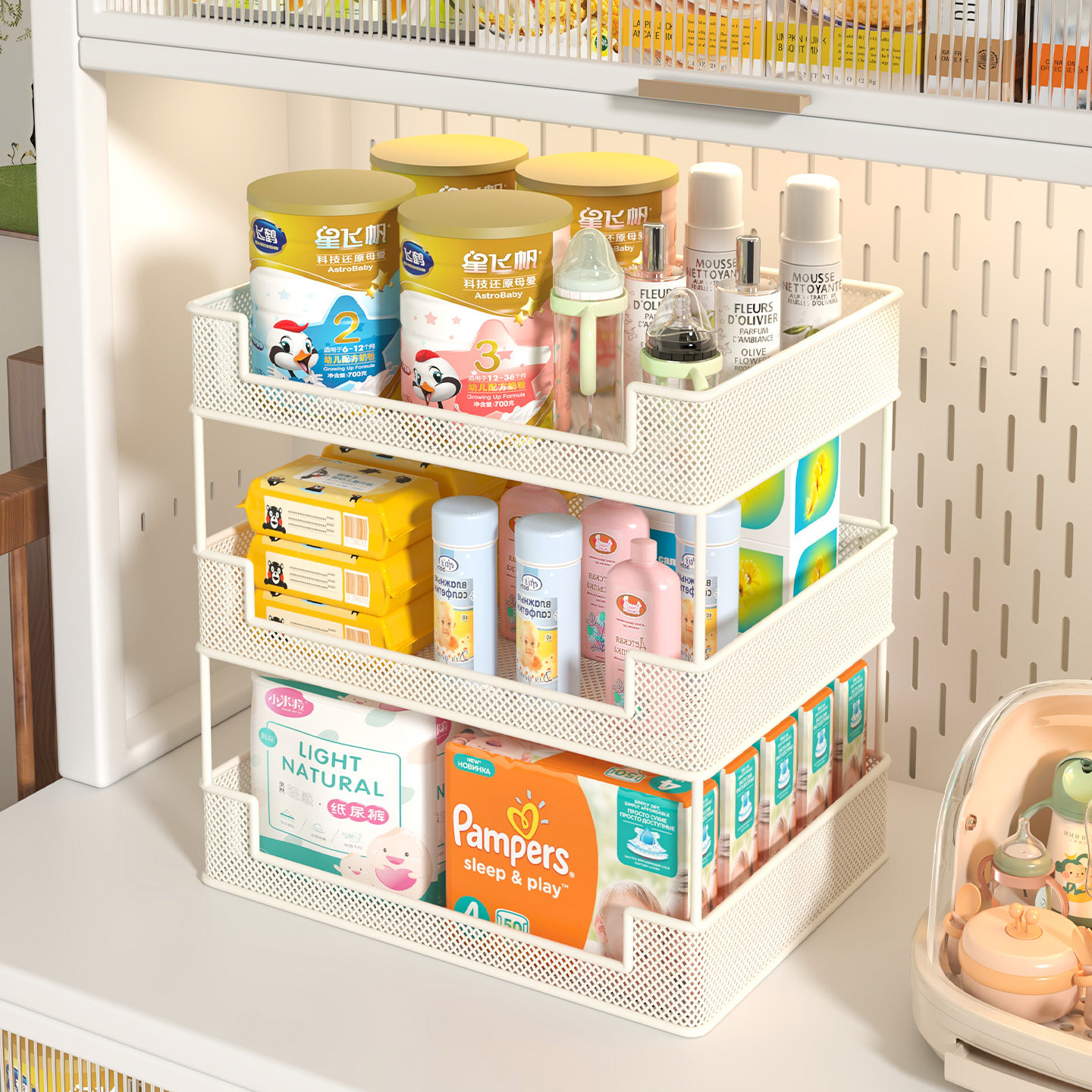 喂养台收纳柜台面宝宝用品置物架玩具奶瓶奶粉罐多层整理储物柜子