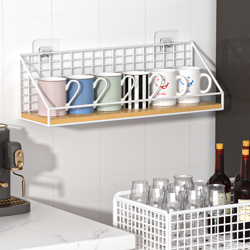 杯架壁挂免打孔水杯收纳架挂墙茶杯架子墙面杯子放水杯的置物架