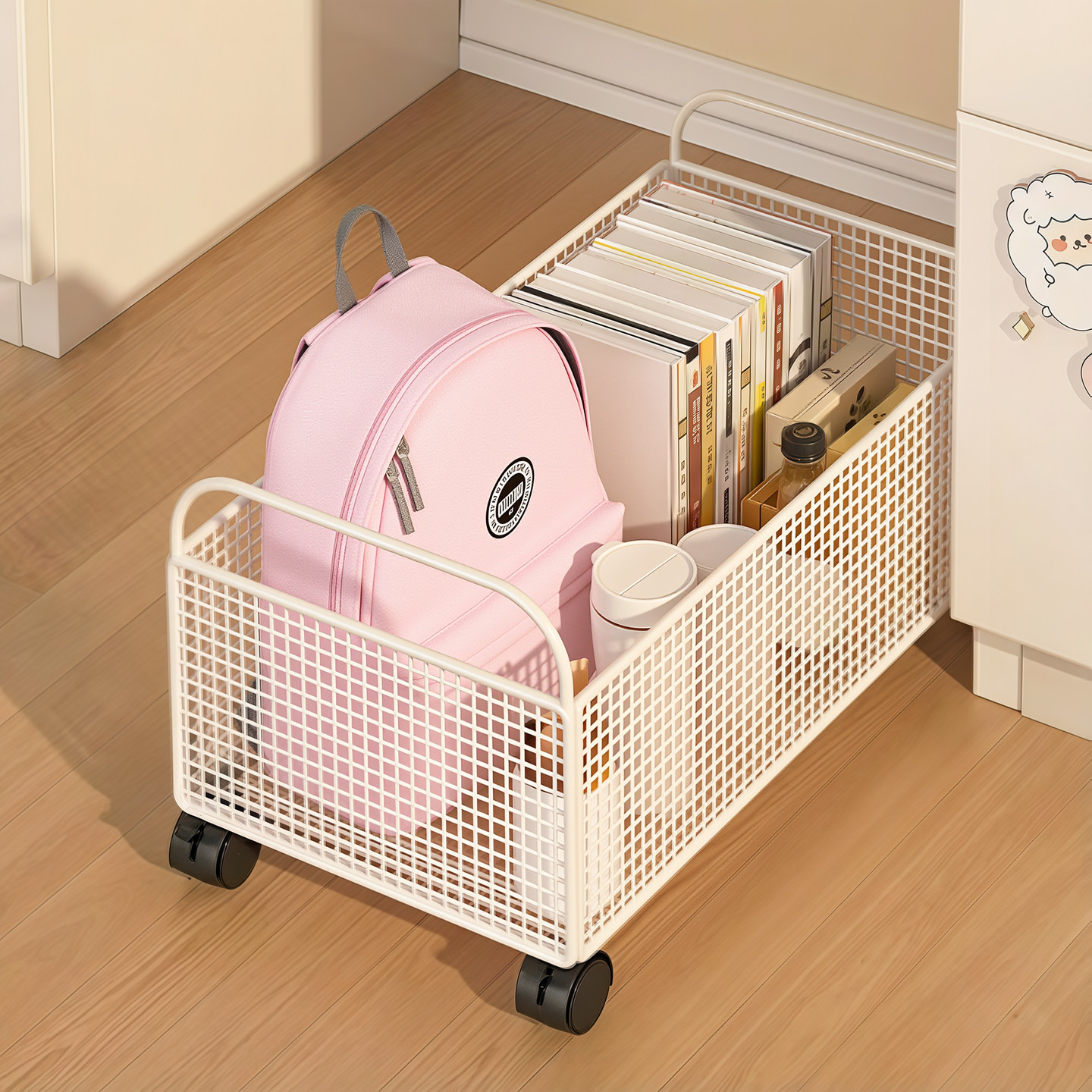 书本收纳箱带轮可移动书包置物架