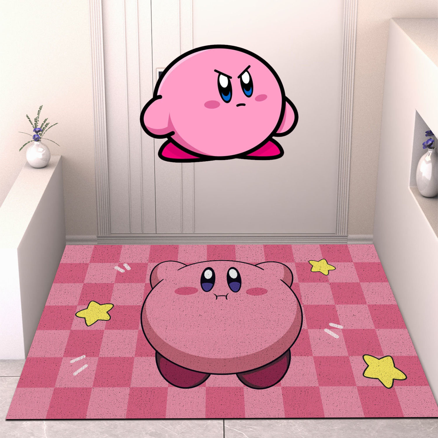 入户门卡通丝圈地垫星之卡比玄关门口脚垫蹭土耐磨防滑易清洗地毯