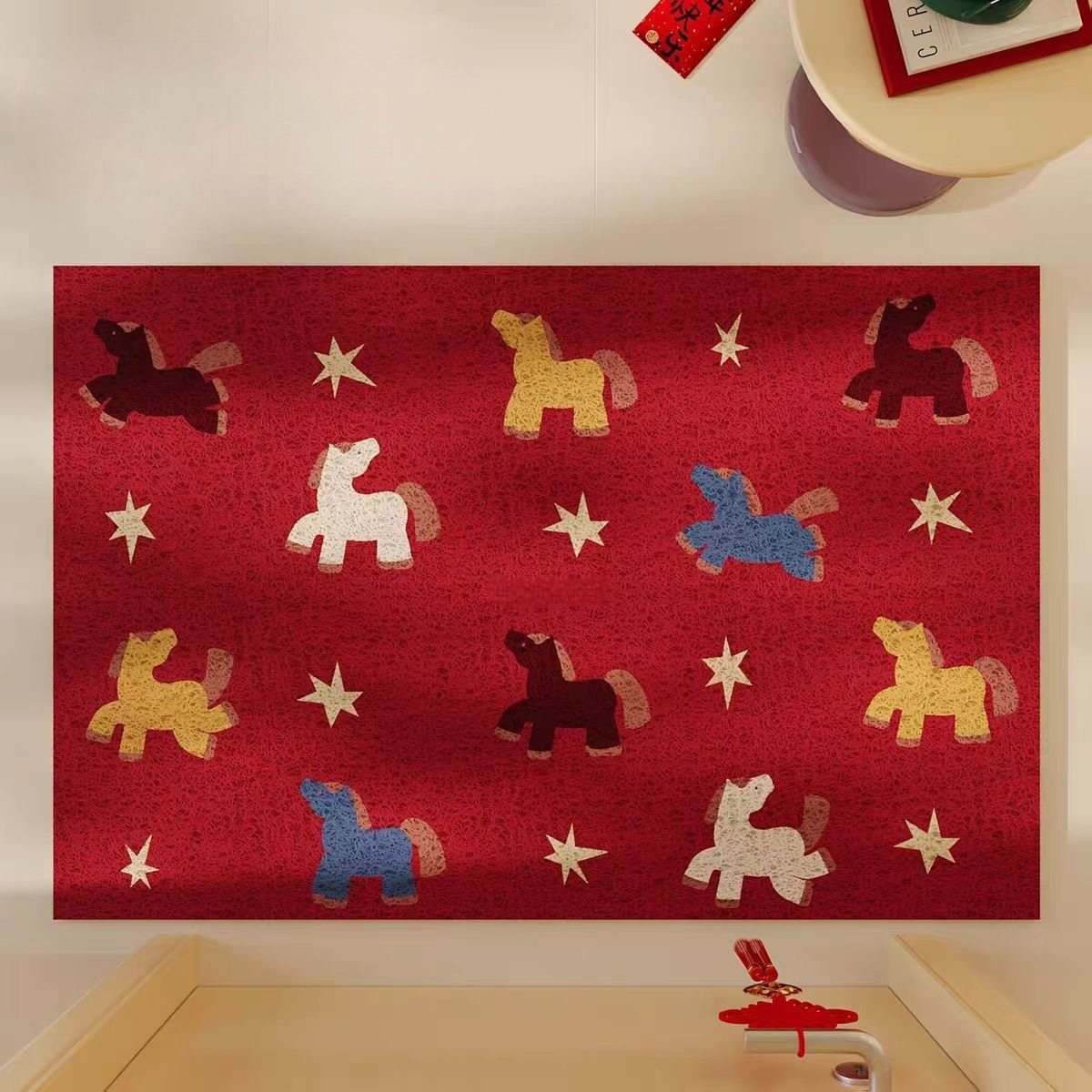 卡通可爱红色喜庆入户门地垫丝圈防滑除尘耐磨进门玄关脚垫可裁剪,居家布艺,入户地垫,淘宝优惠券,粉丝福利购,淘宝优惠卷