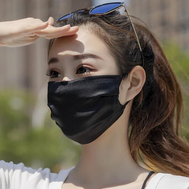 100%真丝桑蚕丝口罩遮阳舒适护肤透气户外春夏秋冬季女易呼吸