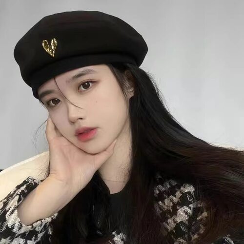 贝雷帽女秋冬季黑色时尚字母百搭