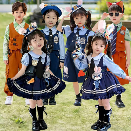 女童朱迪兔子警官+男童尼克狐狸
