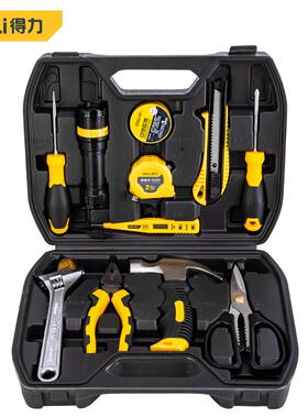 得力工具 12件家用日常电工综合维修箱手动五金多功能套装 DL1012
