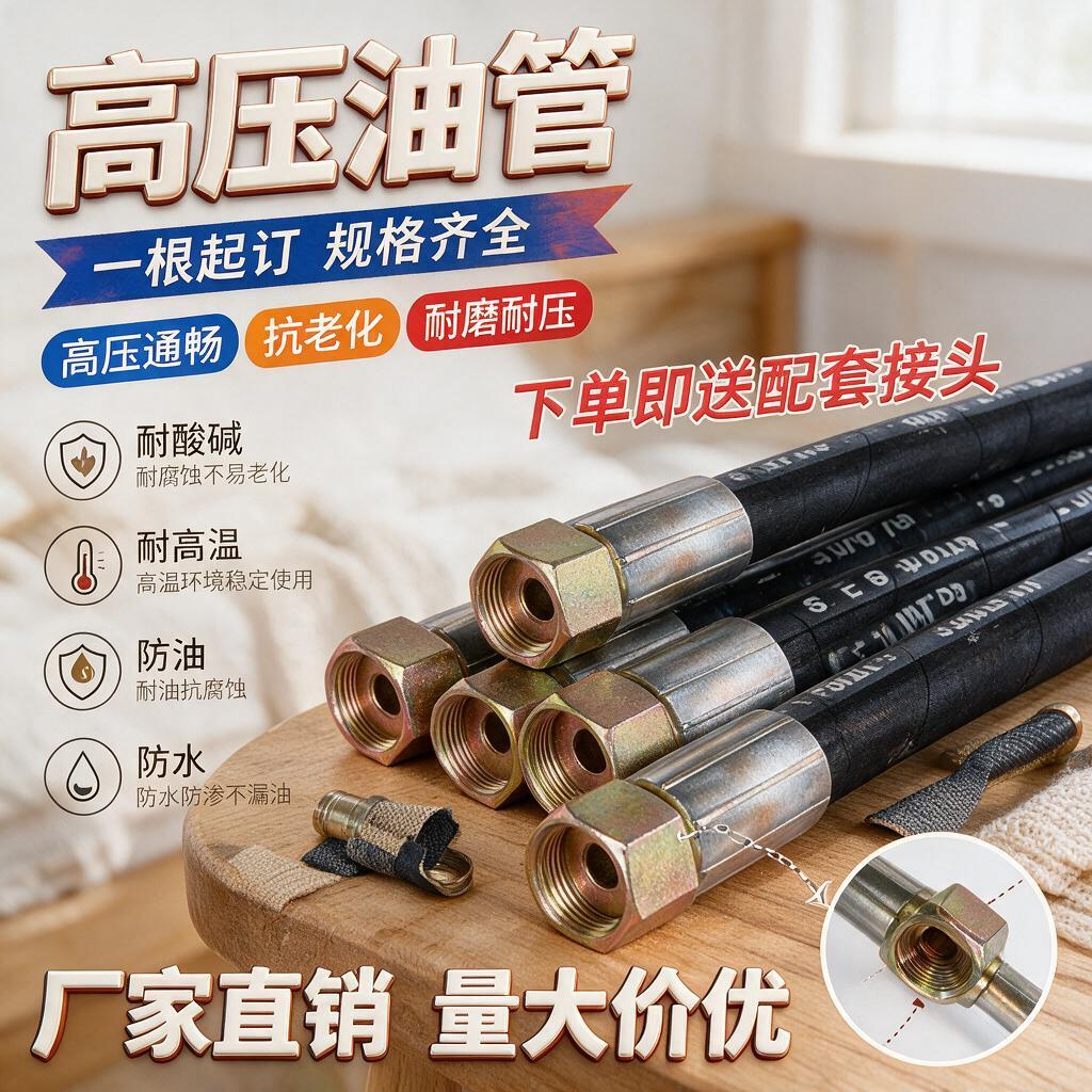 高压油管钢丝液总成挖机铁氟龙管注塑机管橡胶蒸空压机气管