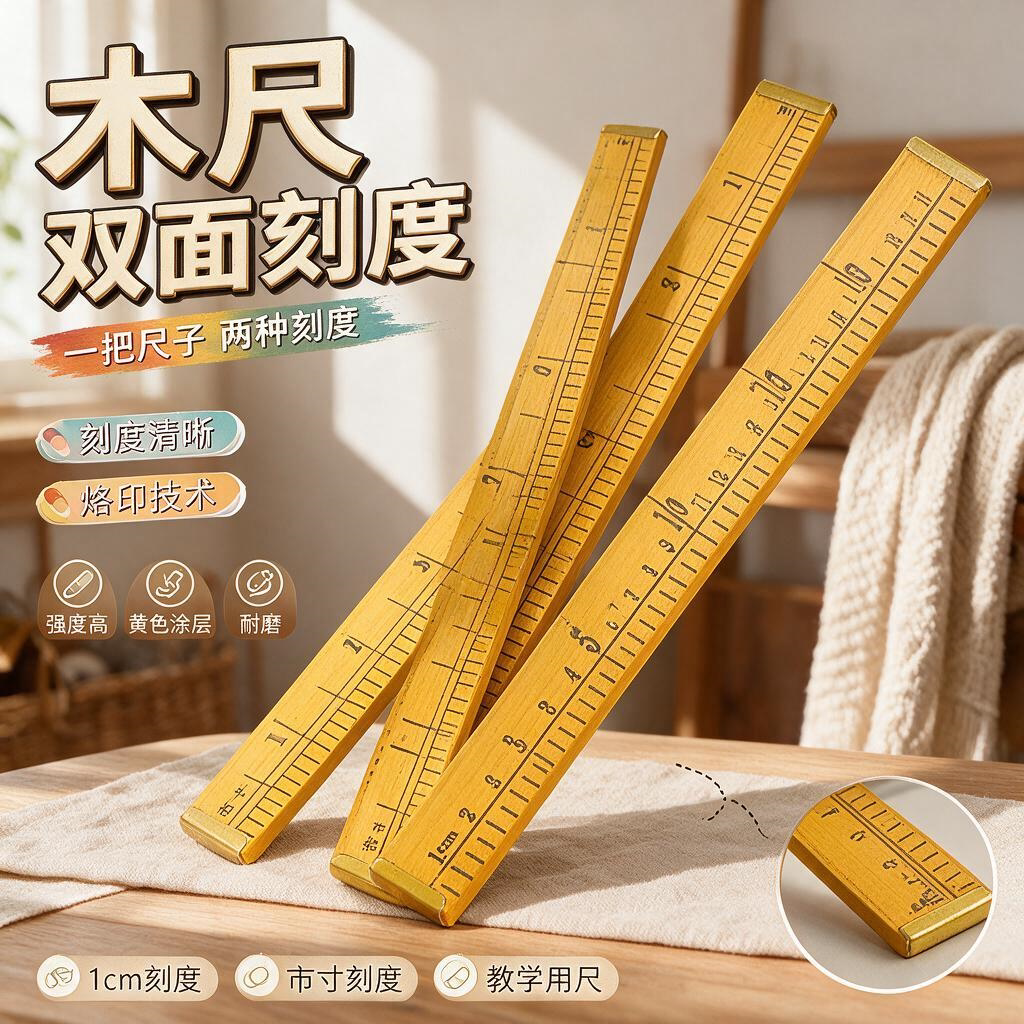 缝纫直尺市尺家用老式竹尺子裁缝尺裁剪量衣尺戒30cm裁缝工具木尺