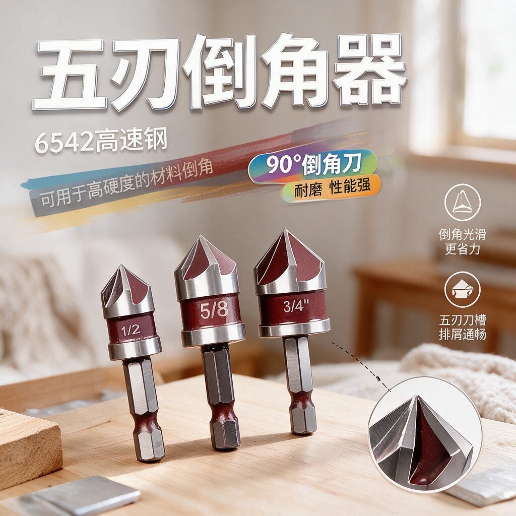 扩孔倒角钻头五刃刀器90度六角柄钻锥度螺丝沉孔刀去毛刺木工锪钻