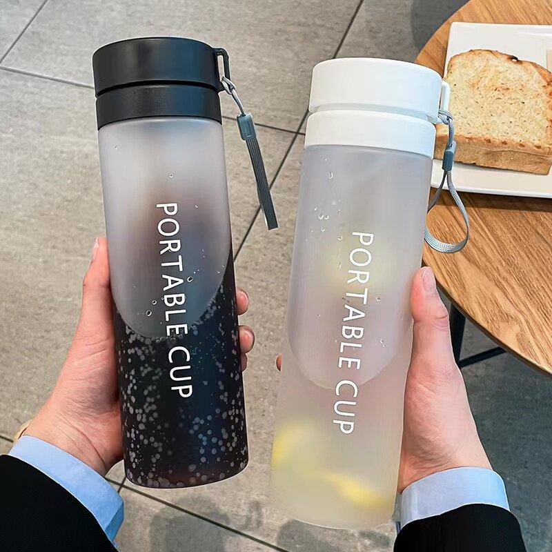 水杯大容量运动夏季女双层磨砂随手杯便携杯子男塑料茶杯透明水瓶