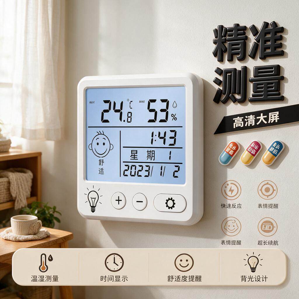 室内温湿度计电子家用婴儿时钟精准闹钟温度表显示日历充电款客厅