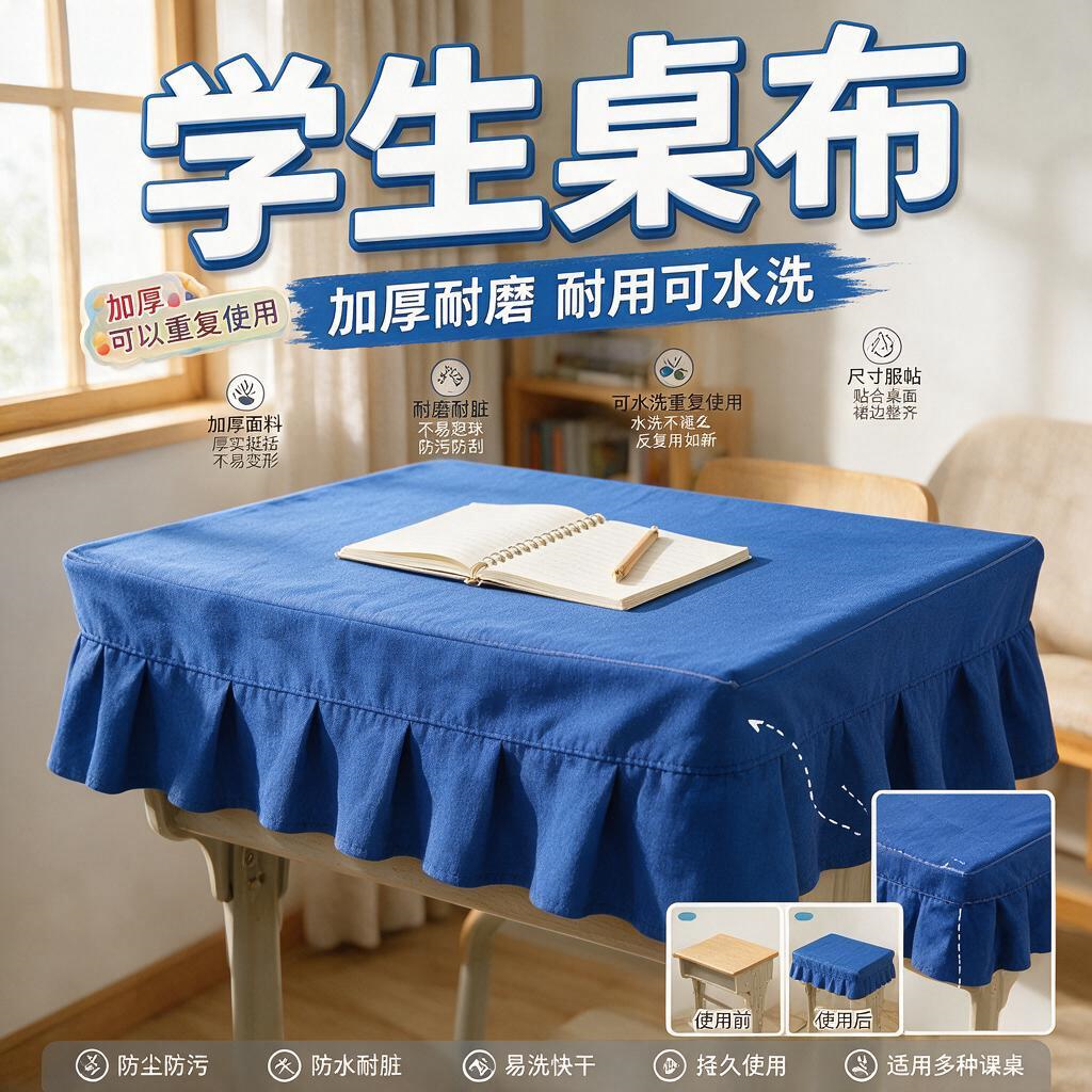 学生桌布课桌布套罩60X40 65X45蓝色白色厚款大连学校小学生桌布