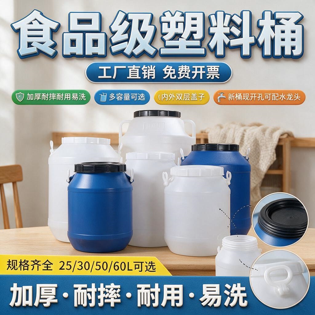 腌酸菜专用桶50L塑料酵素桶25kg食品级带盖加厚塑料桶60l升化工桶