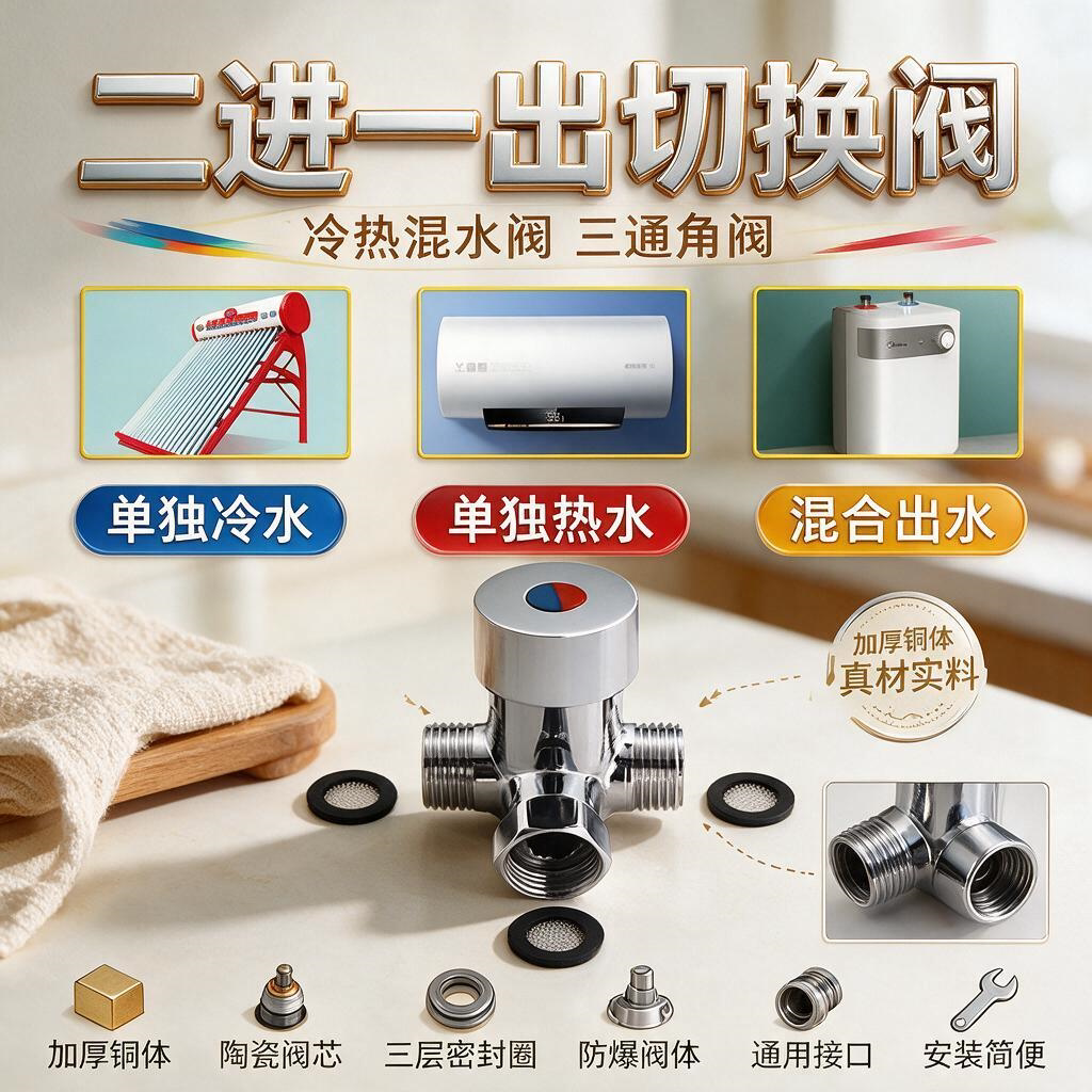 !二进一出角阀分水阀分水器转换阀两进一出水阀热水器水龙头混水