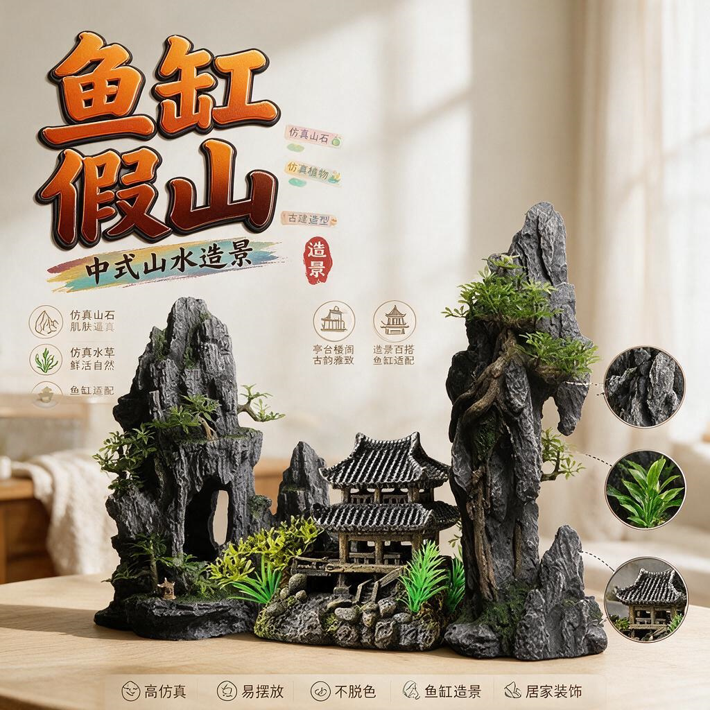 鱼缸造景假山套餐装饰水草石头小型摆件水族箱布景内饰造景石全套
