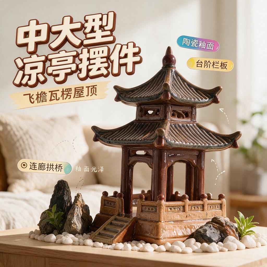 鱼缸摆件流水草植物盆景凉亭小假山陶瓷小型造景珊瑚装饰鱼池宝塔