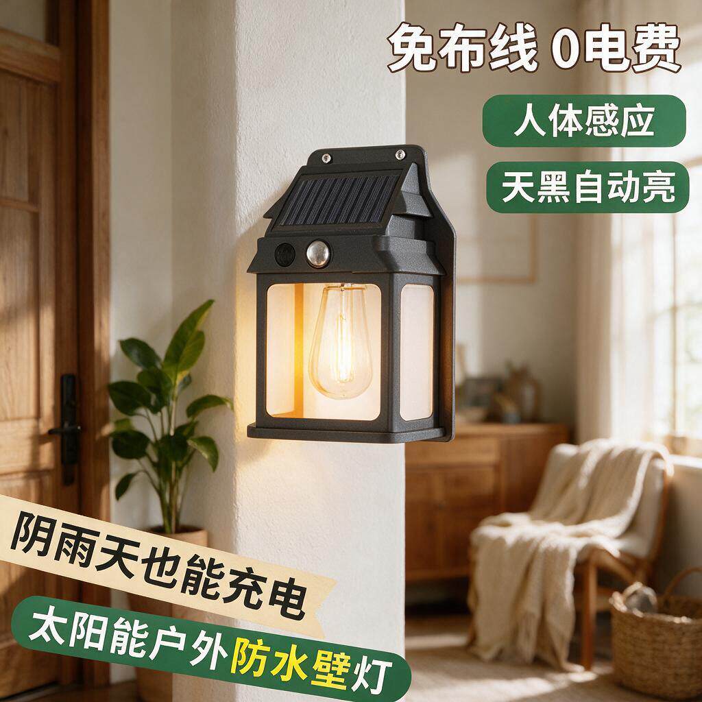太阳能庭院壁灯感应灯户外防水别墅花园入户门led氛围花园围墙
