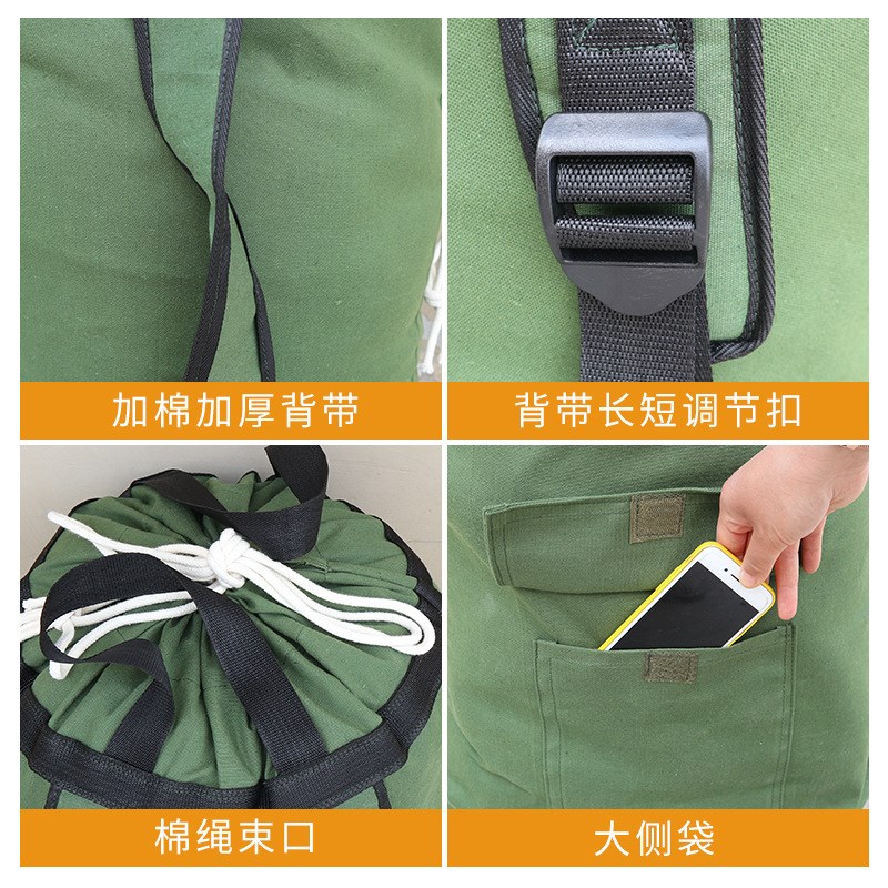 快递帆布背包军绿色帆布水桶双肩包男士户外迷彩登山旅行包大布袋