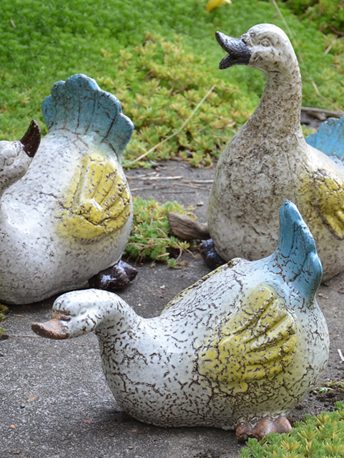 户外陶土可爱动物喝水鸭子摆件 庭院花园水池草坪幼儿园装饰造i.